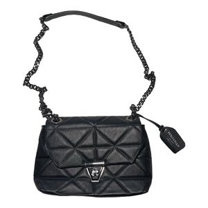 PERSAMAN Handbag Womens Medium Black Quilted Shoulder Chain Strap Geometric